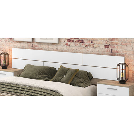 Ensemble tête de lit + 2 tables chevets coloris chêne cambrian/blanc -PEGANE-