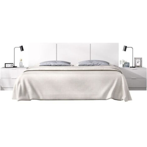 Ensemble tete de lit en 3 parties + 2 tables de nuit avec 2 tiroirs - HAVANA - Blanc - 256,8 x 34,2 x 96 cm