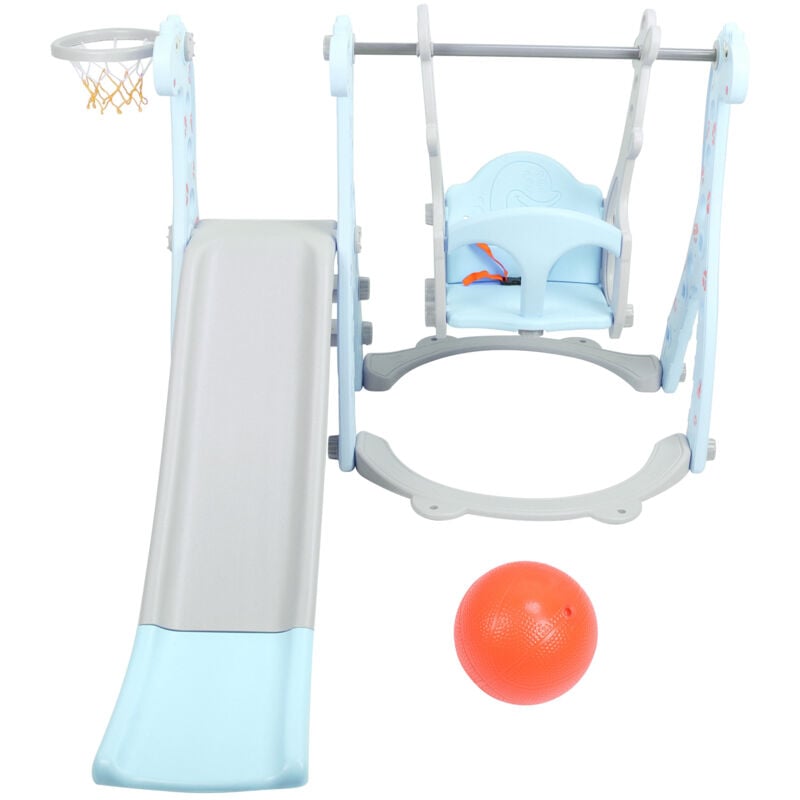 Kkmoon - Ensemble toboggan et balançoire pour enfants - Polyéthylène - Bleu - Pour intérieur et extérieur - Base de stabilisation incurvée - Échelle