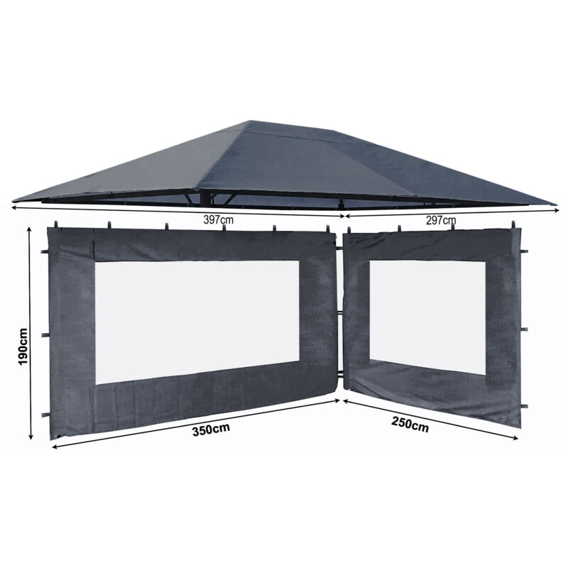 Ensemble toit de remplacement et 2 panneaux latéraux avec fenêtre en pe pour gazebo de jardin 3x4m Gris