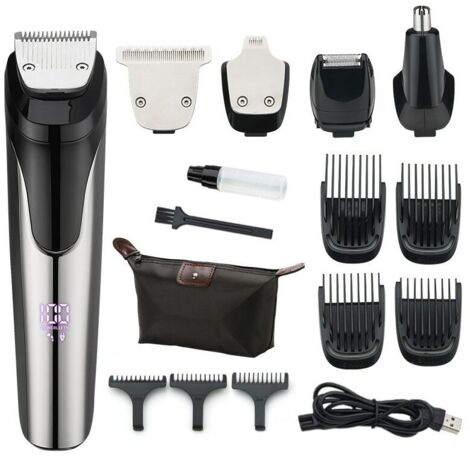 Ensemble tondeuse et rasoir, Métal, 5 en 1, USB, Noir