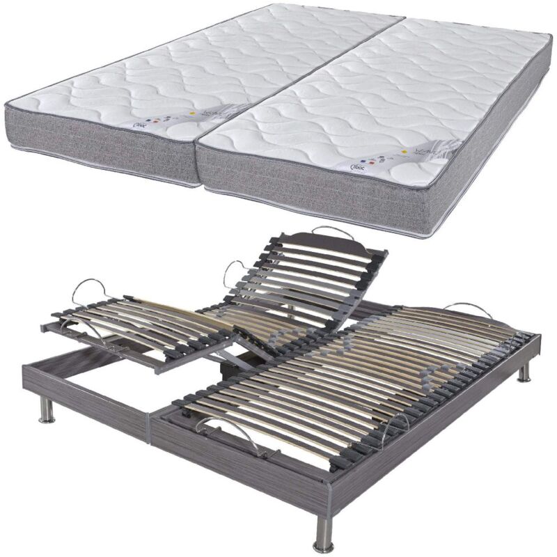 Lit électrique S62+matelas Wave 2x70x190 - Mousse - Soutien medium - Made in France