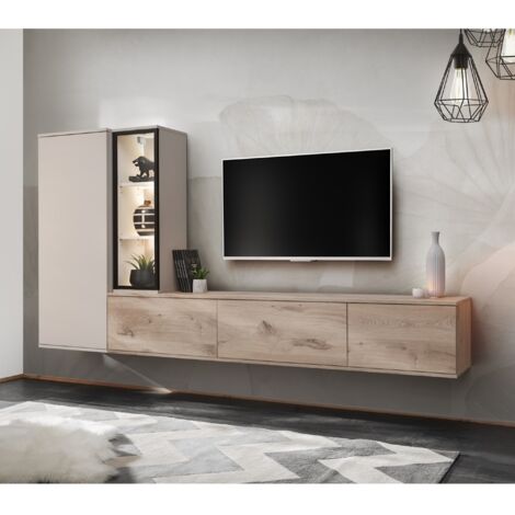 Ensemble TV mural moderne en bois BARI