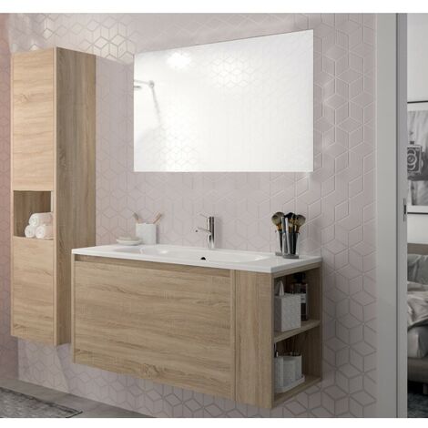 Ensemble VESNA meuble + vasque + miroir + colonne / Chêne blanchi/