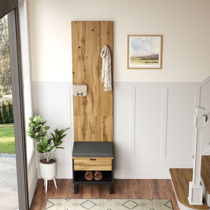 Modernluxe - Vestiaire avec tabouret à chaussures + coussin - avec tiroir - Naturel