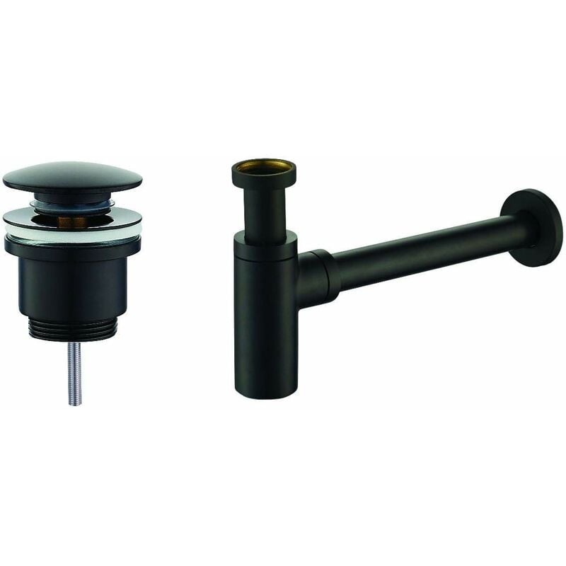 Ensemble vidage et siphon noir mat modèle rond Damast KITSCA1NO Noir mat