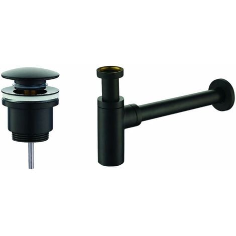 Ensemble vidage et siphon noir mat modèle rond DAMAST KITSCA1NO Noir mat