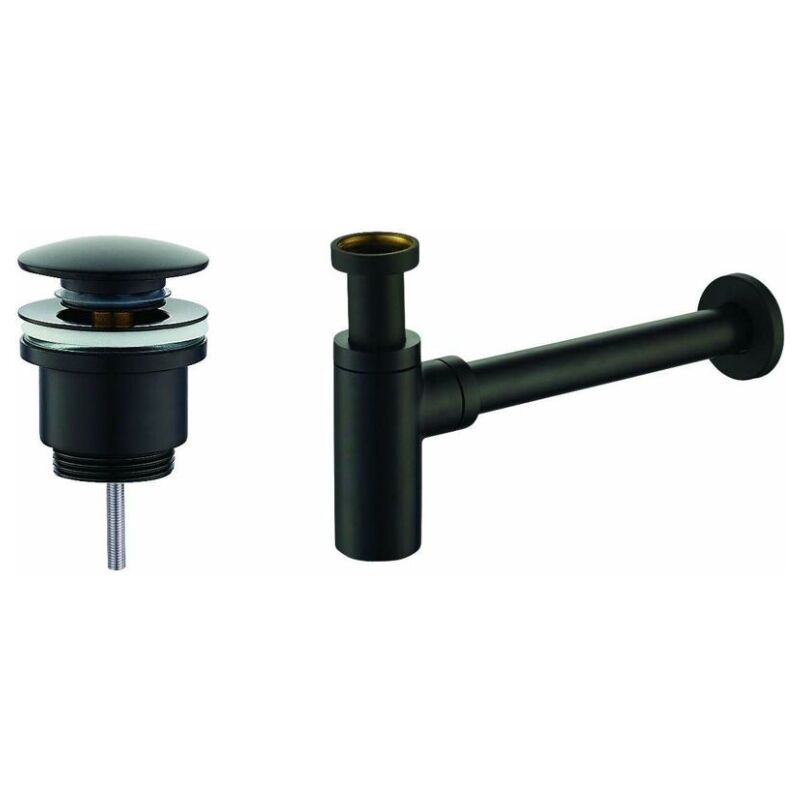 Piralla - Ensemble vidage et siphon noir mat KITSCA1 - Modèle rond - Noir mat