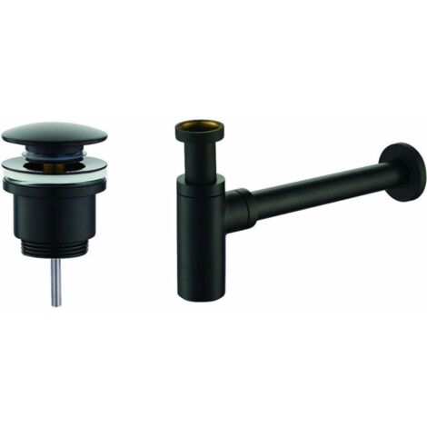 Ensemble vidage et siphon noir mat KITSCA1 – Siphon meuble 1 '1/4 en laiton – Modèle rond pour robinets noirs mat – Piralla