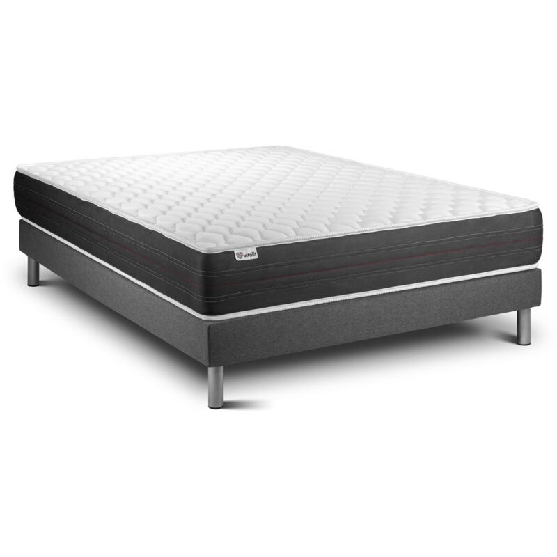 Ensemble Sommier Matelas 160x200 VITALSPRING - 24cm - Ferme - Gris