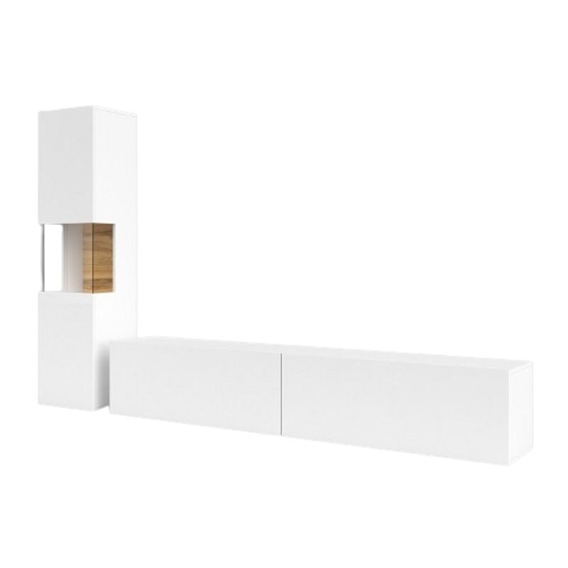 Meublorama - Ensemble vitrine et meuble tv collection eva. Couleur blanc et chêne.