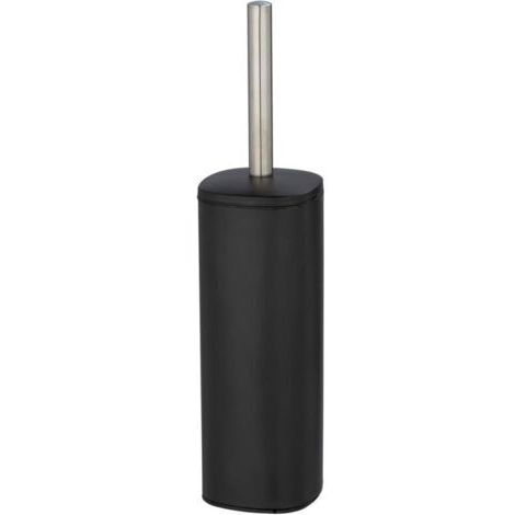Ensemble WC sur pied Alassio, porte-brosse fermé avec brosse WC, tête de brosse remplaçable de Ø 8,5 cm en noir, en acier inox satiné, 9,3 x 39,2 x 9,3 cm, noir mat