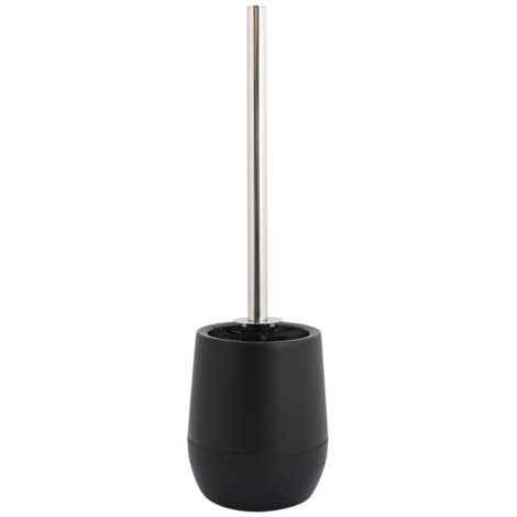 Ensemble WC sur pied , porte-brosse moderne en matière plastique noire de qualité, y inclus brosse WC avec manche en bambou, tête de brosse remplaçable , noir/nature