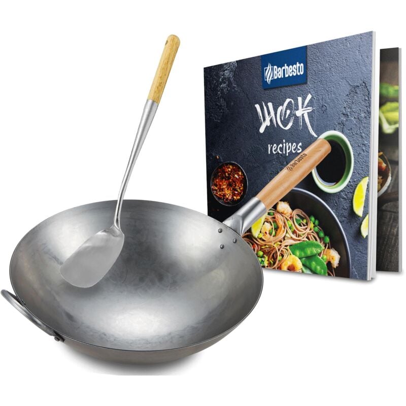 Ensemble wok en acier au carbone rond