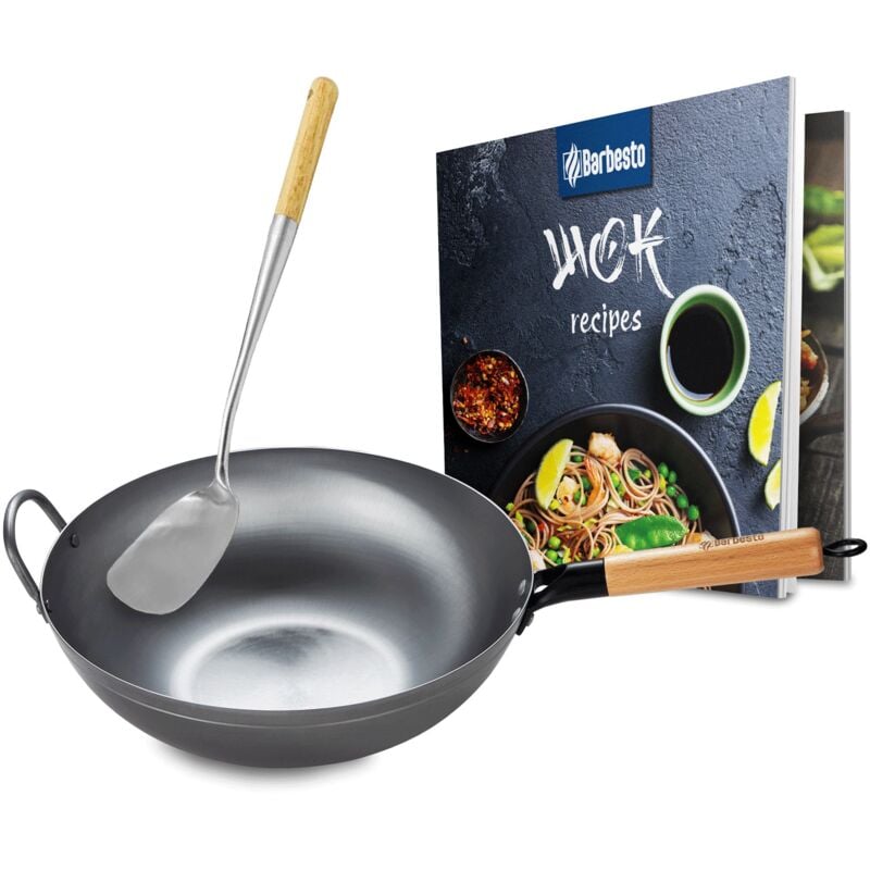 Ensemble wok en acier au carbone plate