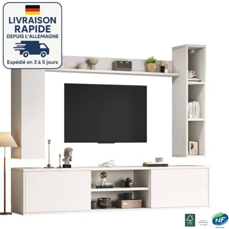 Ensembles de meubles muraux TV - Meuble TV + 2x meubles hauts + étagère murale - Blanc
