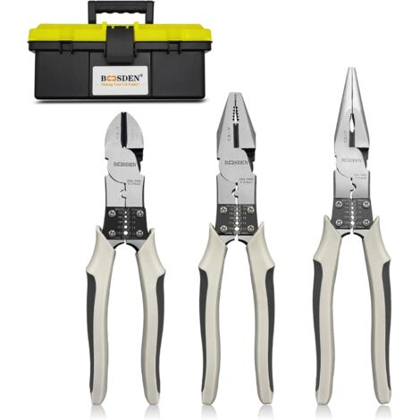 Ensembles de Pinces,3 Pièces, 203mm Pince Universelle, Coupante, 228mm à Bec Long,avec outils portatifs Étuis ceinture - 8"-9" Pliers Set (Pack of 3)