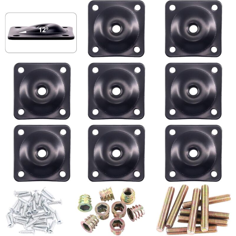 ensembles de plaques de montage de pieds de meubles noirs, 8 pièces plaque de fixation de pieds à 12 degrés avec vis à boulon à crochet de 40 5/16
