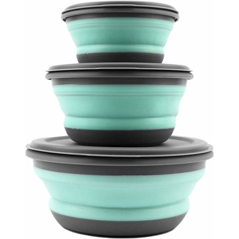 Ensembles Silicone Pliant Lunch Box Triomphe Ensembles Camping Pliant Box 3 pcs Bol Saladier Pliable avec Couvercle Bol Saladier Voyage Pliable pour
