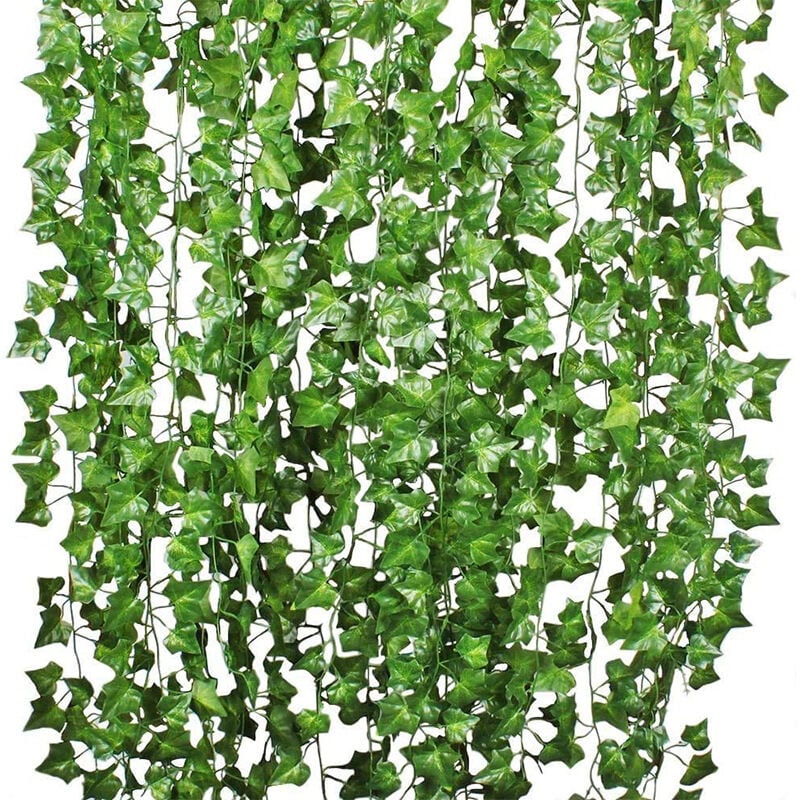 12 feuilles de lierre artificielles 2,2 mètres plante vigne suspendue faux bougainvillier mariage mur vert-Ensoleillé