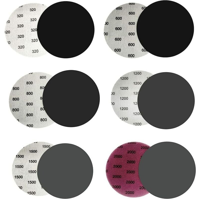 30Pièces Papier de Verre Sec à l'eau, Grain 320/600/800/1200/1500/2000 Disque de ponçage,Papier Abrasif 125mm Papier à Poncer Sec/Humide Utilisé pour