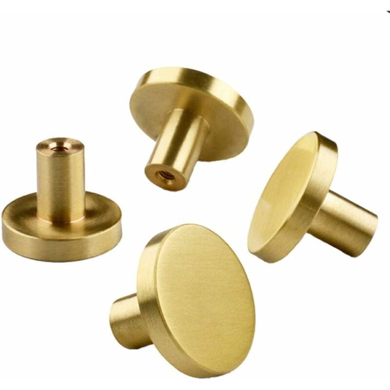 4 pièces en laiton massif rond monotrou petite poignée, poignée de porte d'armoire bouton rond en laiton avec vis-Ensoleillé