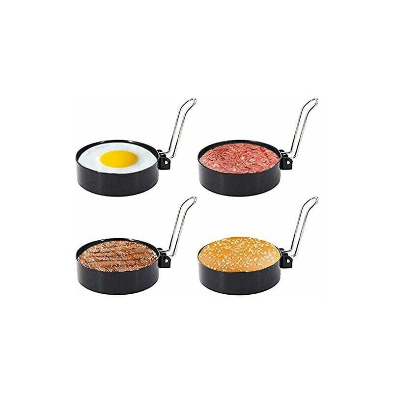 Ensoleille - Anneau d'oeufs frits, cuiseur d'anneaux d'oeufs ronds, moule à crêpes antiadhésif en acier inoxydable pour la cuisson (4pk)