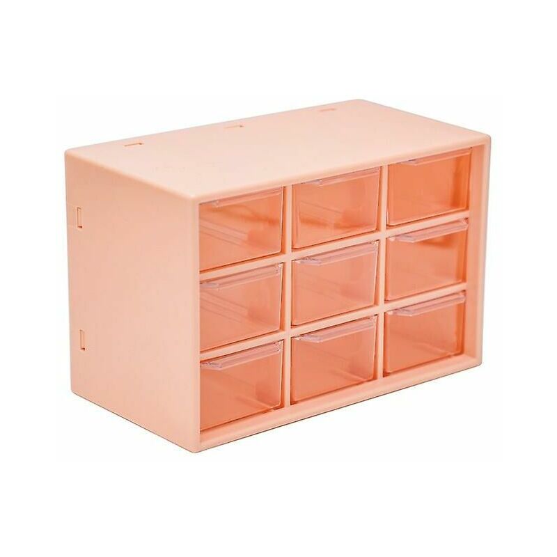 Boîte de rangement en plastique à 9 grilles anti-poussière pour bureau Boîte de rangement à 9 grilles Petit tiroir Boîte de rangement en plomb Orange