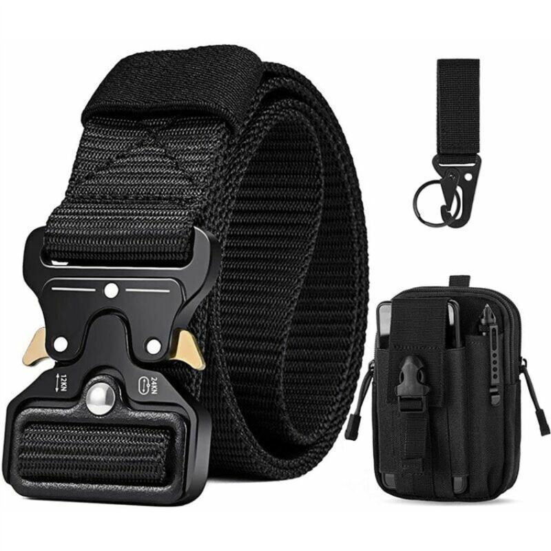 Ceinture Tactique pour Hommes, Ceinture Militaire avec Boucle à Dégagement Rapide en Métal, Cadeau avec Pochette Tactique et Crochet Molle