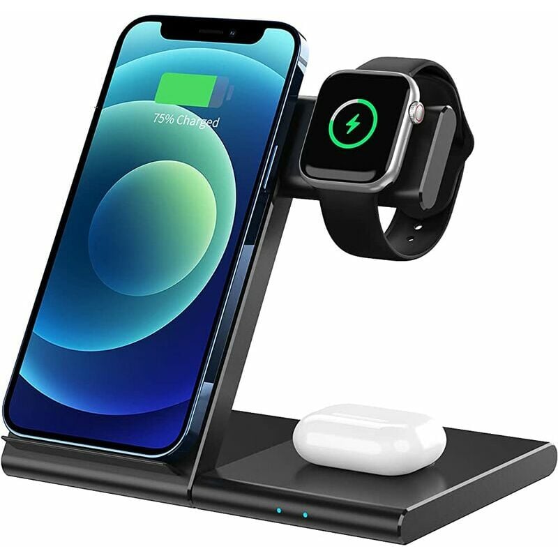 Ensoleille - Chargeur sans Fil 3 en 1 à Induction certifié Qi pour Apple Watch 6/SE/5/4/3/2/1/Airpods Pro, iPhone 12/11 Pro Max/Se 2/XS Max/XR/8