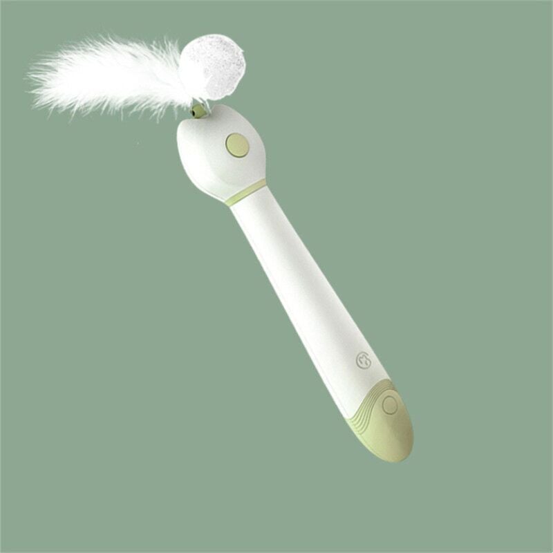 Chat Tease Laser à Double Tête, 2 en 1 Interactif Rétractable Canne à Plumes Jouet pour Intérieur des Chats Chiens Exercice(Avocat Vert)