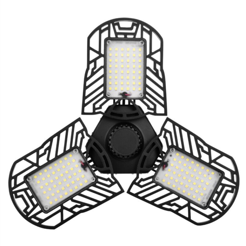Clairage de Garage à Coquille Noire led 60W, Ampoule de Plafond Déformable E26 / E27 avec 3 Panneaux Réglables, pour Garage Atelier Entrepôt Sous-sol