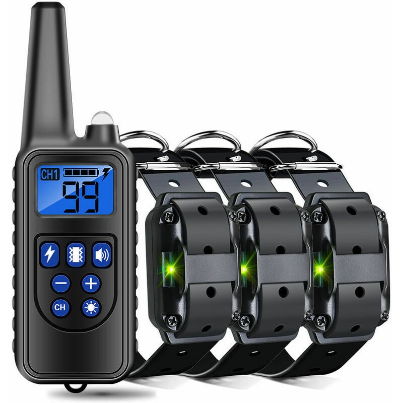 Ensoleille - Collier de Dressage pour Chiens Rechargeable et Étanche avec Distance de 800m, Choc Electrique, Sonore noir b