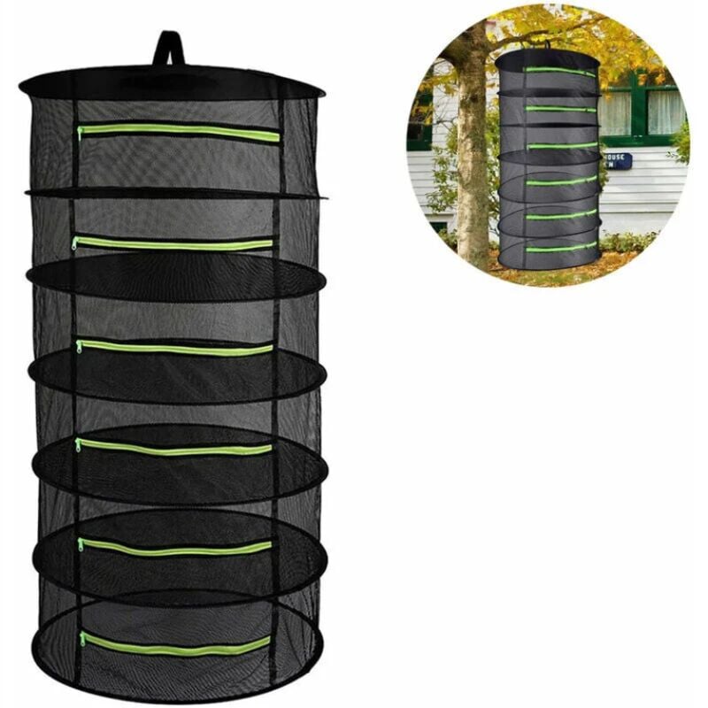 Ensoleille - Filet de séchage pour plantes en maille 6 couches, filet pliable suspendu, filet de séchage à base de plantes noir avec fermeture à