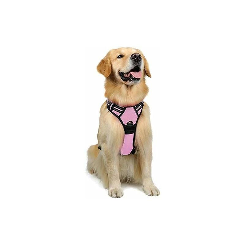 Ensoleille - Harnais Chien l Arnais Rose Anti Traction Réfléchissant Gilet Réglable pour Chien Grand Taille, Attache Devant Crochet de Laisse pour