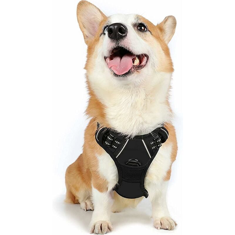 Harnais Chien Réglable Gilet Chien avec Poignée Contrôle Harnais Réfléchissant Matériau Respirante Durable Couleur Noir Taille M-Ensoleillé
