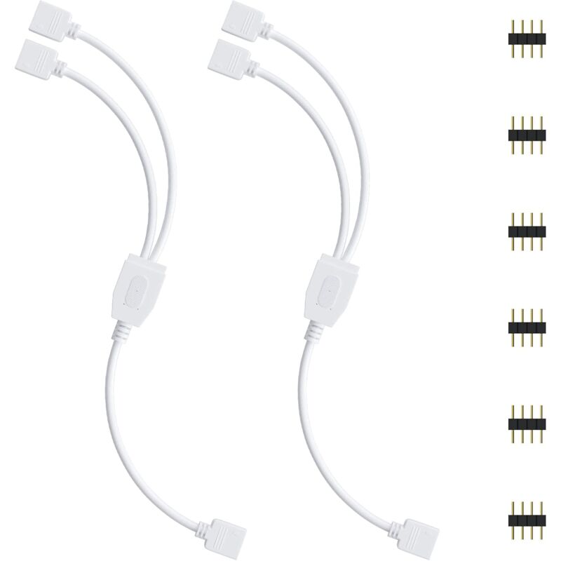 Kit de connecteurs pour ruban led, 2pcs Séparateur de Bande led 4 Broches 1 à 2 Câble Diviseur Connecteur à 4 Broches pour ruban led rvb 5050 3528