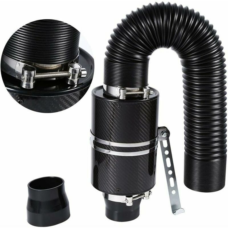 Kit de Filtre d'Admission d'Air Universel, 3' Filtre à air froid Fibre de carbone avec Cartouche Filtrante et Adaptateur pour Voiture