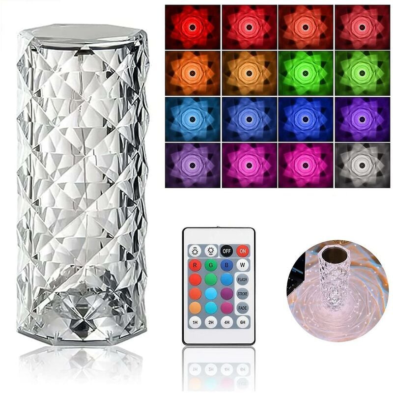 Ensoleille - Lampe de Table en Cristal de Diamant, 16 Couleurs Usb Charge Lampe Tactile Veilleuse de Chevet avec Télécommande