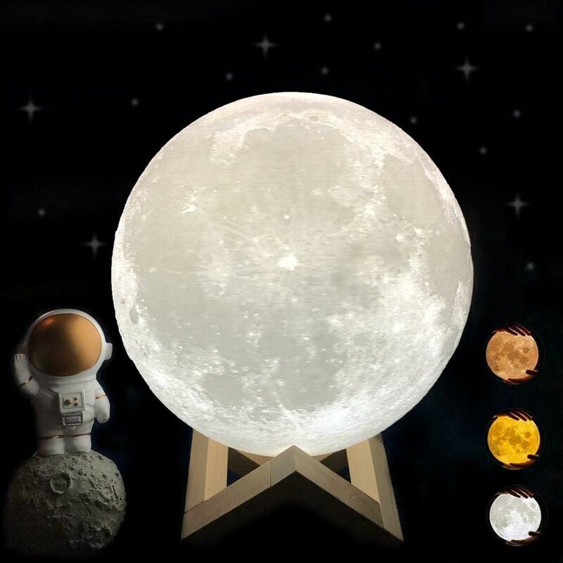 Ensoleille - Lampe Lune 3D, 3 Couleurs lampe d'ambiance, veilleuse rechargeable lampe de chevet enfant, Pour Chambre Salon lampe de décoration,