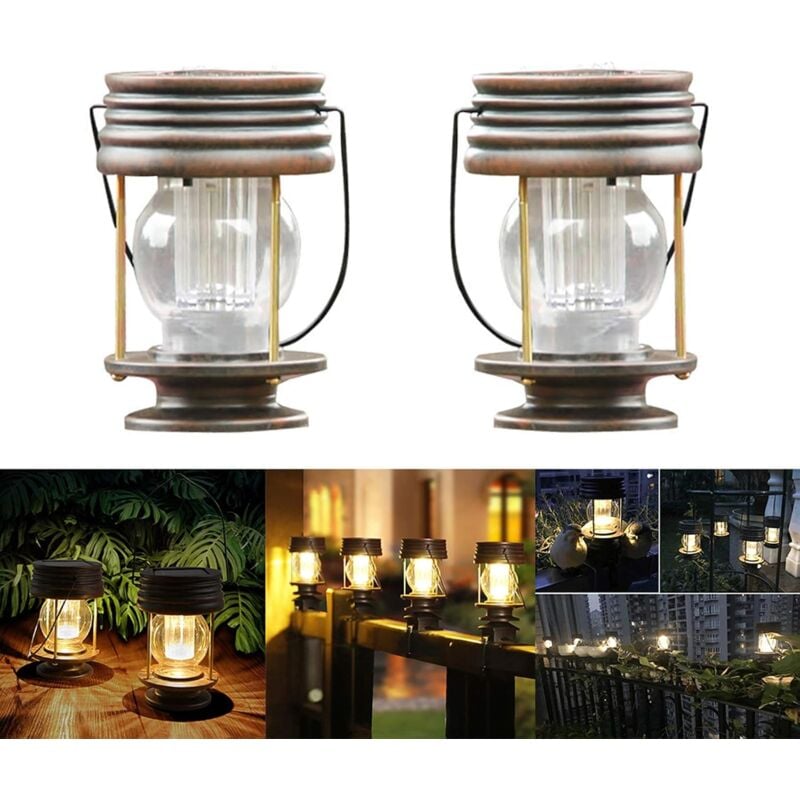 Lanterne solaire d'extérieur, lot de 2 lanternes décoratives de lumières suspendues de jardin rétro pour la fête de bureau de patio de
