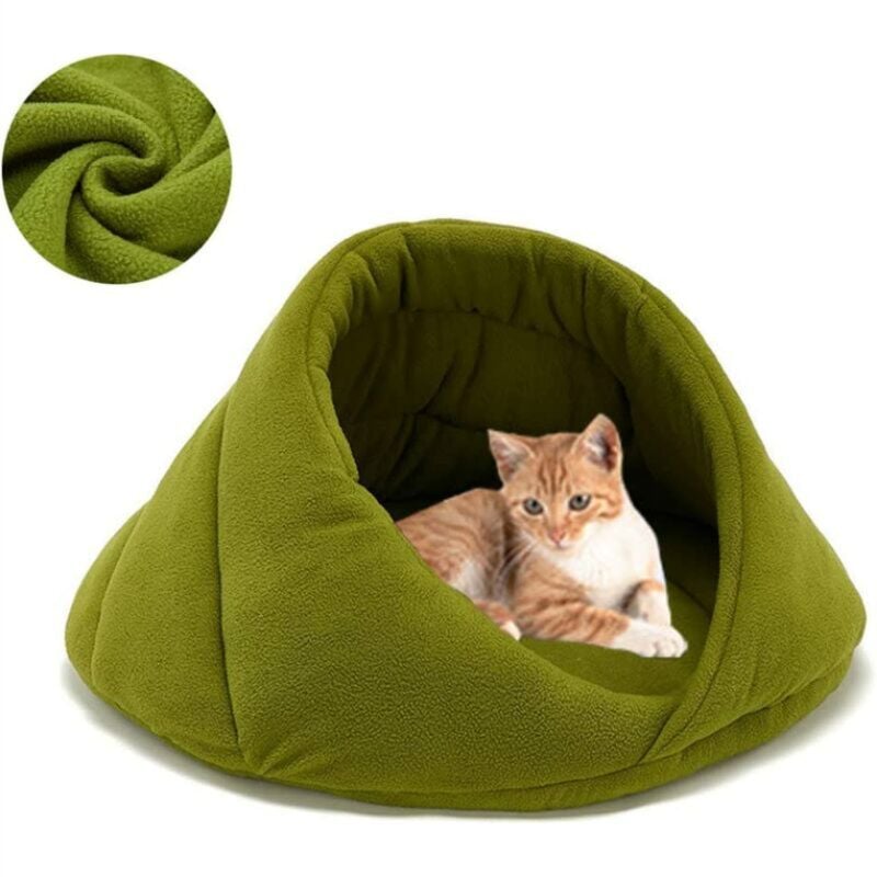 Lit De Cave Confortable Chat Sac De Couchage Chat Chaud en Polaire Grotte Et Coussins pour Animaux De Compagnie à Moitié Couvert Panier De Lit De