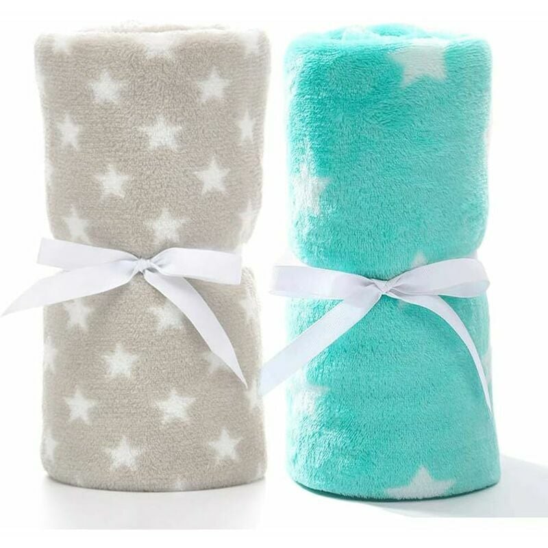 Lot de 2 Couverture Bébé Naissance Polaire Plaid Bebe Douce pour Fille et Garçon comme cadeau de naissance 75 100CM, Vert & Gris
