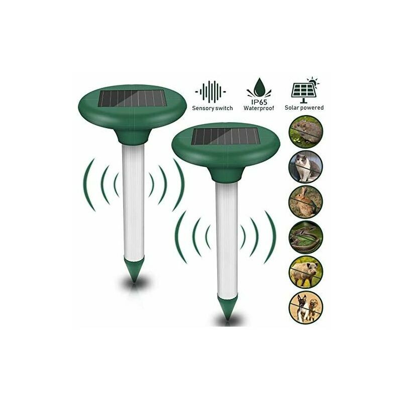 Ensoleille - Lot de 2 répulsifs solaires anti-taupes - Répulsif solaire à ultrasons - Protection IP56 - Pour le jardin.