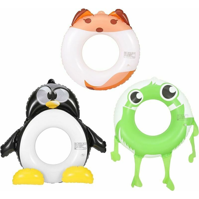 Lot de 3 Anneau de Natation en PVC, (70 cm) Boueé Gonflable en Forme d'animaux avec Valve Anti-Fuite pour Fête d'Été Plage, Jouet Piscine pour