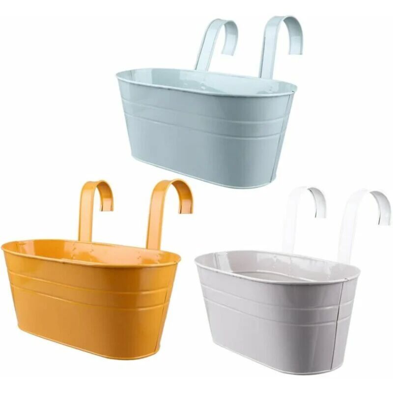 Lot de 3 pots de fleurs suspendus avec crochets pour décoration murale de balcon