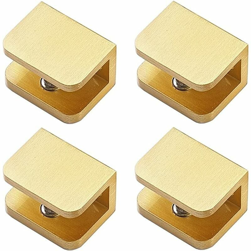 Lot de 4 pinces à verre sans perçage pour étagère de verre 10 mm-12 mm, dorées