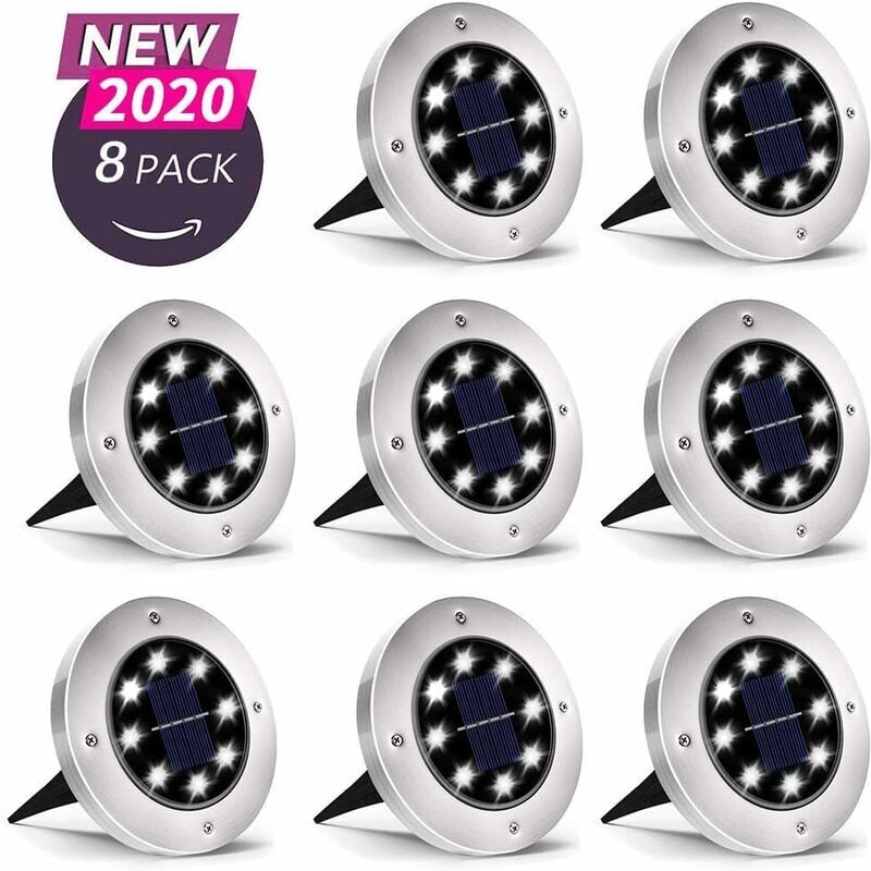 Ensoleille - Lumière Solaire Extérieur, 8 led 8 Pack Spot Lampe Solaire Jardin Etanche IP65 Pelouse Lumière Decorative Pour Chemin Jardin Terrace