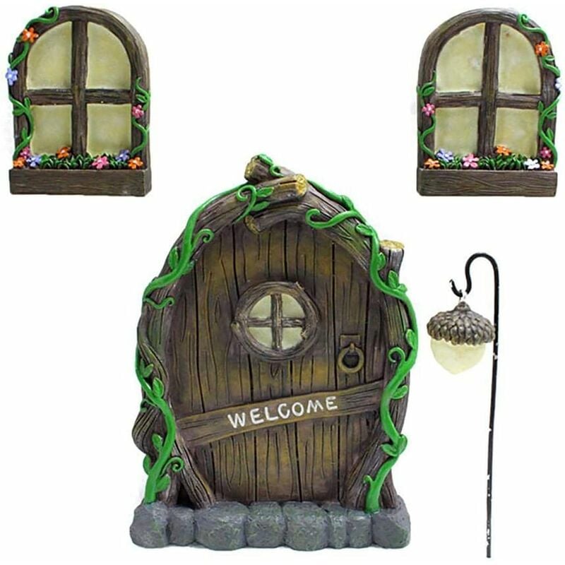 Miniature fée maison porte fenêtre et lustre Mini arbre lumineux porte de jardin créatif arbre lumineux décor artisanat ensemble