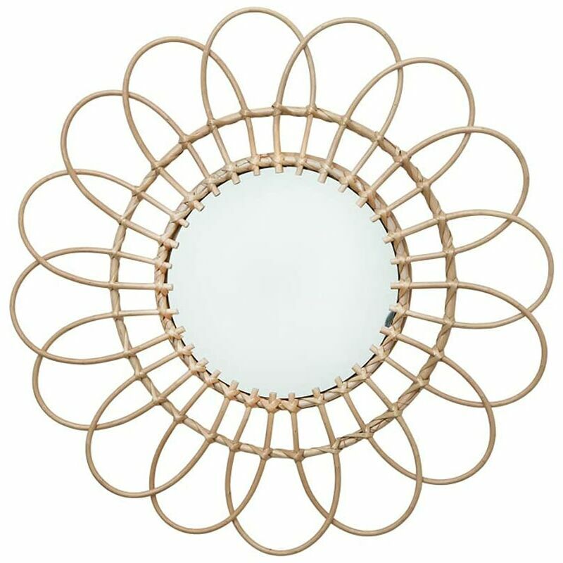 Ensoleille - Miroir décoratif en rotin - Décoration murale - Miroir en rotin - Pour salon, chambre à coucher, couloir - Rond